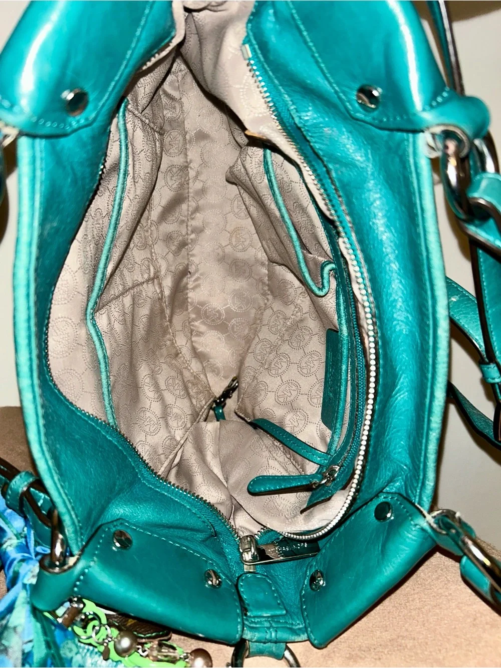 Michael Kors Fallon Medium Satchel in Turquoise/Aqua Color-way.